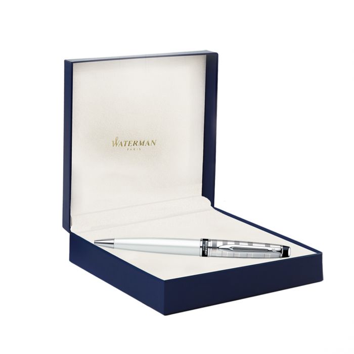 Waterman Expert Deluxe White Chrome Trim  Ball Pen