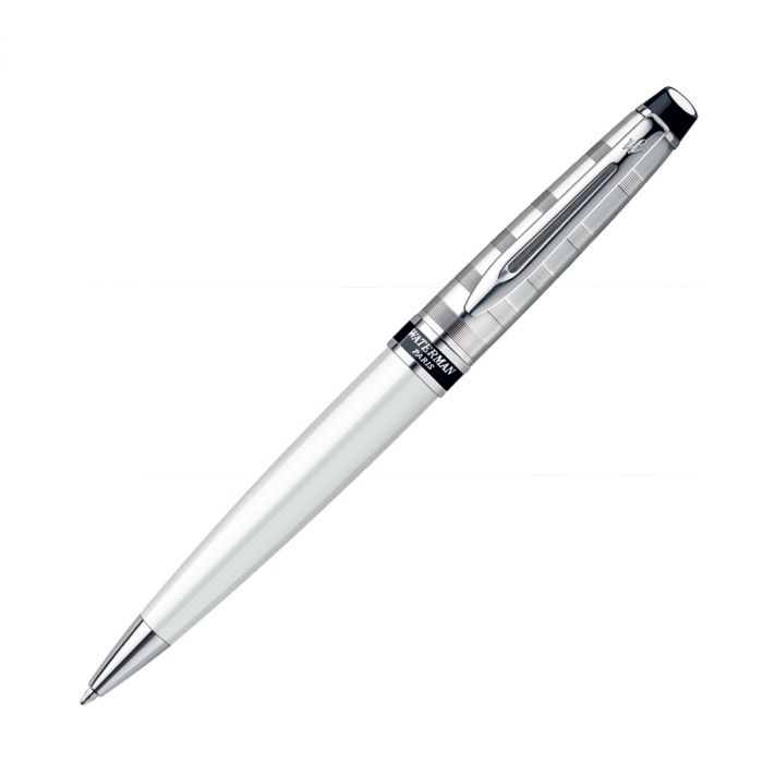 Waterman Expert Deluxe White Chrome Trim  Ball Pen