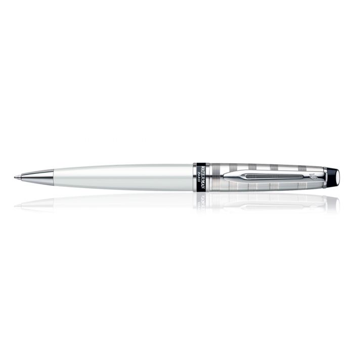 Waterman Expert Deluxe White Chrome Trim  Ball Pen