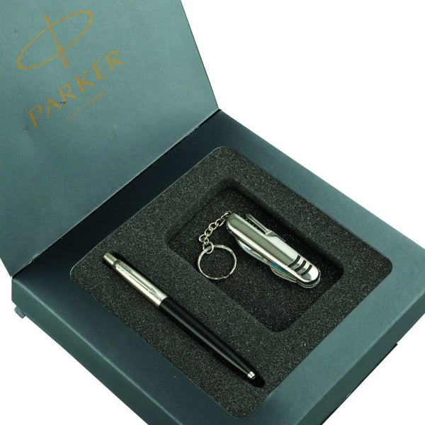 Parker Jotter Standard Chrome Trim Ball Pen With Swiss Knife Gift Set