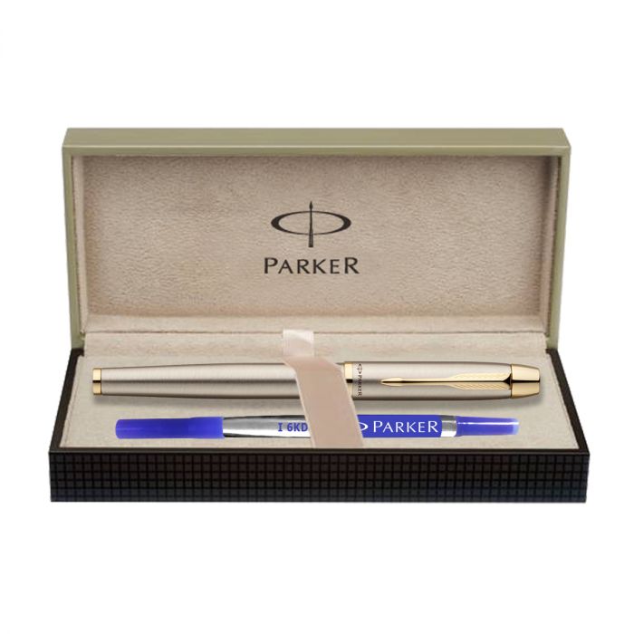 Parker IM Brushed Metal Gold Trim Roller Ball Pen