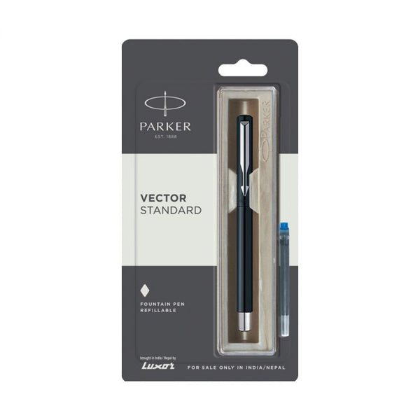 Parker Vector Standard Fountain Pen Fine Tip With 1  Ink Cartridge Black Body Color