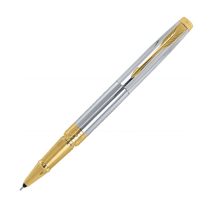 Parker Aster Shiny Chrome Gold Trim Roller Ball Pen