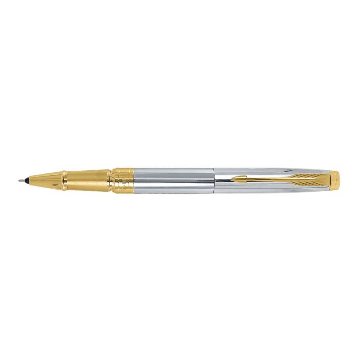 Parker Aster Shiny Chrome Gold Trim Roller Ball Pen