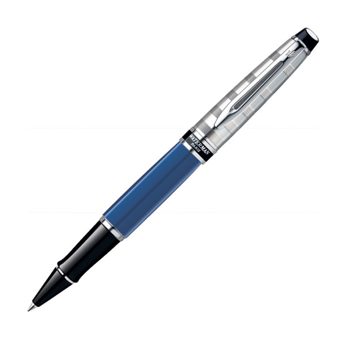 Waterman Expert Deluxe Blue Chrome Trim  Roller Ball Pen