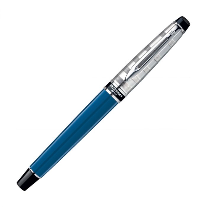 Waterman Expert Deluxe Blue Chrome Trim  Roller Ball Pen