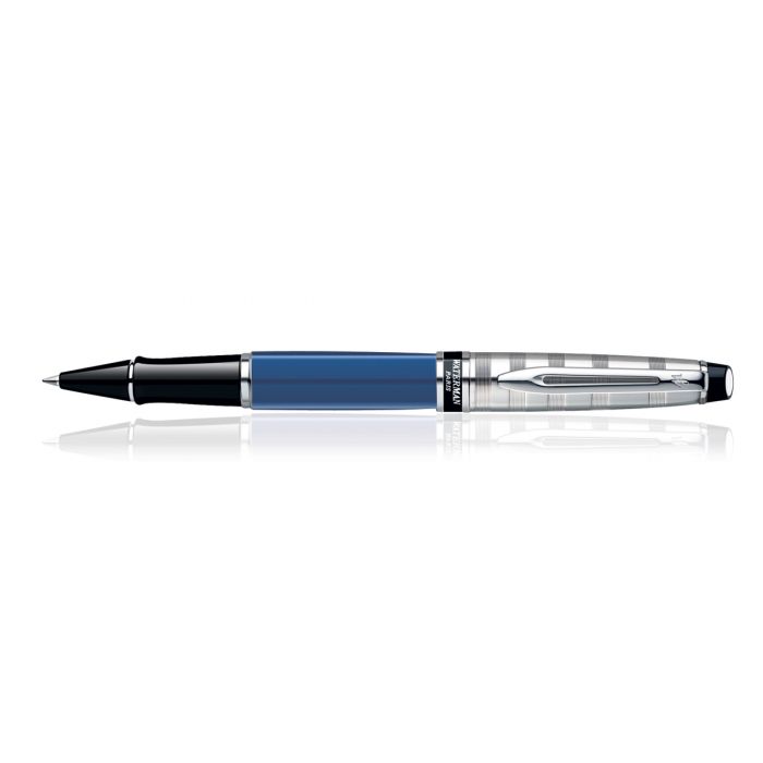 Waterman Expert Deluxe Blue Chrome Trim  Roller Ball Pen