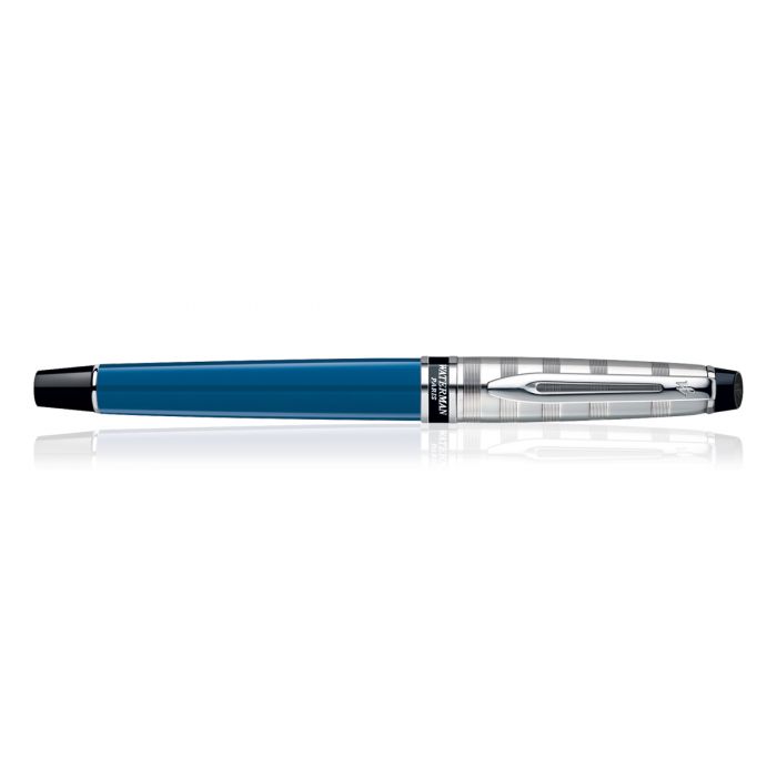 Waterman Expert Deluxe Blue Chrome Trim  Roller Ball Pen