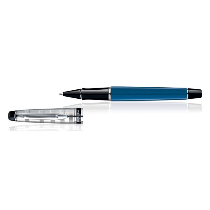 Waterman Expert Deluxe Blue Chrome Trim  Roller Ball Pen