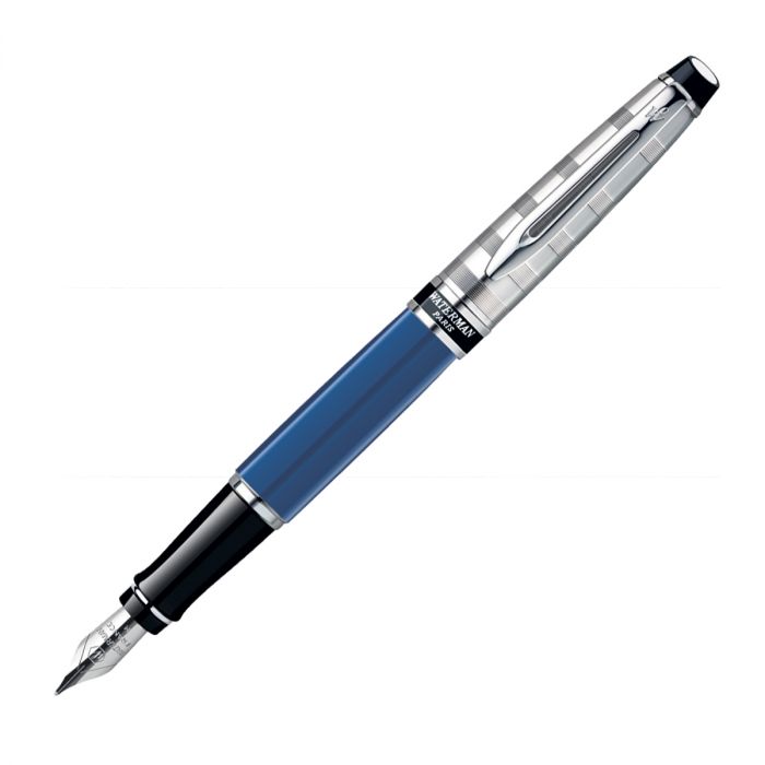 Waterman Expert Deluxe Blue Chrome Trim  Fountain Pen Medium Nib