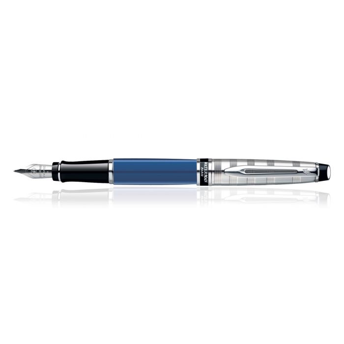 Waterman Expert Deluxe Blue Chrome Trim  Fountain Pen Medium Nib