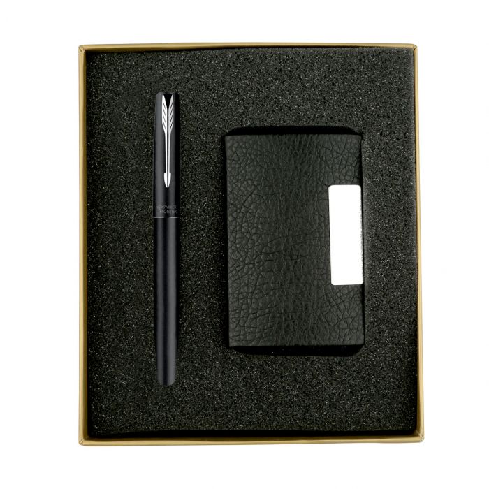 Parker Frontier Matte Black Fountain Pen Chrome Trim + Free Wallet Gift Set