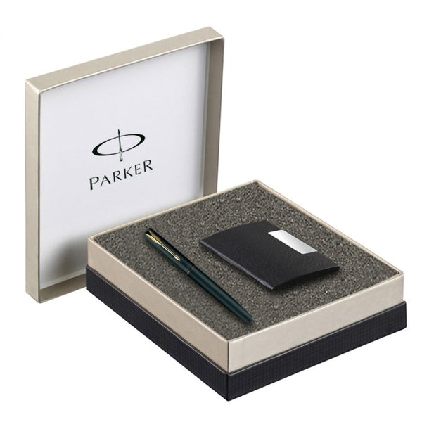Parker Frontier Matte Black Fountain Pen Gold Trim + Free Card Holder Gift Set
