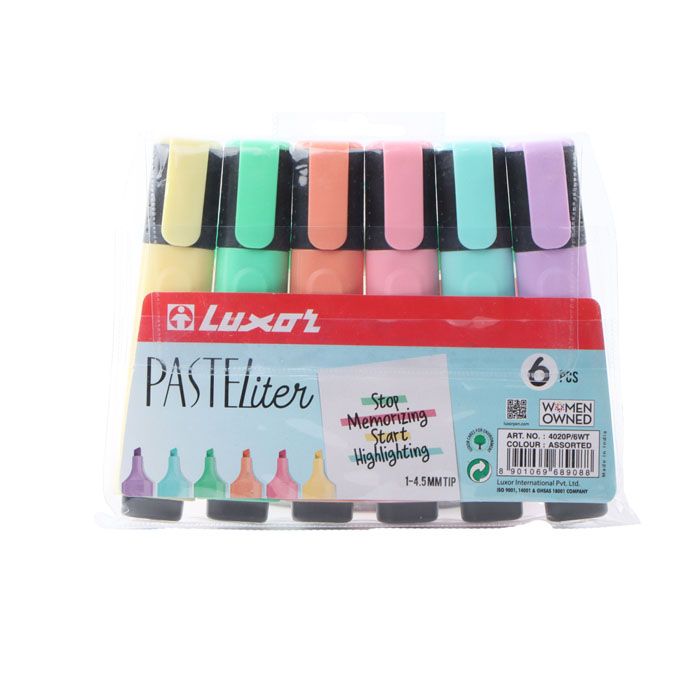 LUXOR 4020 PASTELITER HIGHLIGHTER PACK OF 6 - ASSORTED COLORS