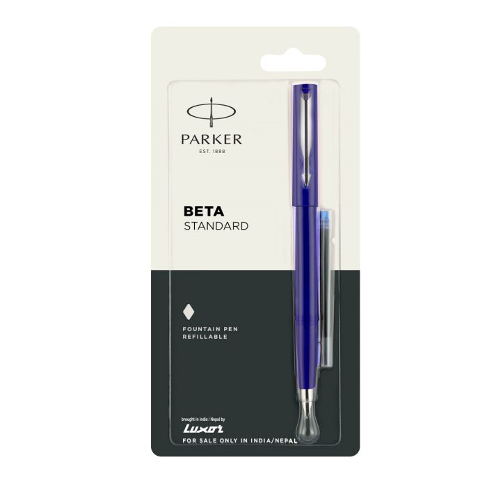 Parker Beta Standard Fountain Pen Chrome Trim Light Blue Body Color +1 Ink Cartridge Free