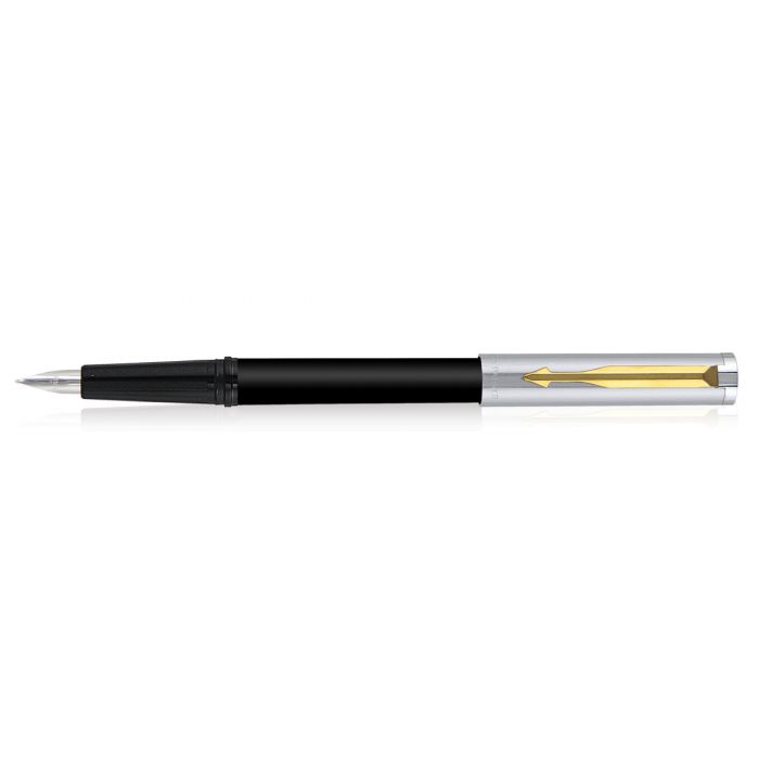 Parker Beta Premium Fountain Pen Gold Trim Silver Finish Cap + 1 Ink Cartridge Free