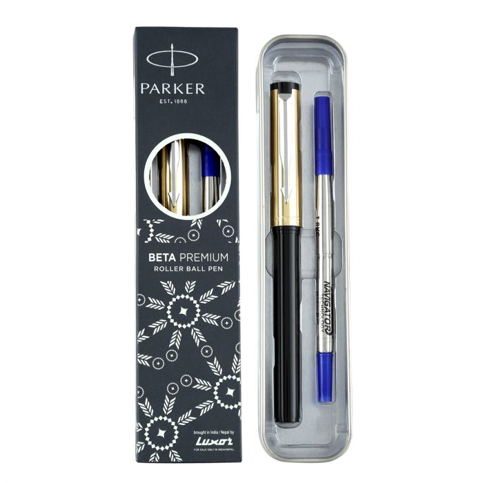 Parker Beta Premium Roller Ball Pen Chrome Trim Gold Finish Cap