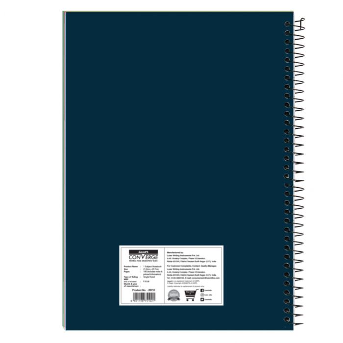 Luxor 6 Subject Spiral Premium Exercise Notebook, Single Ruled - (21cm x 29.7cm), 300 Pages- Focus