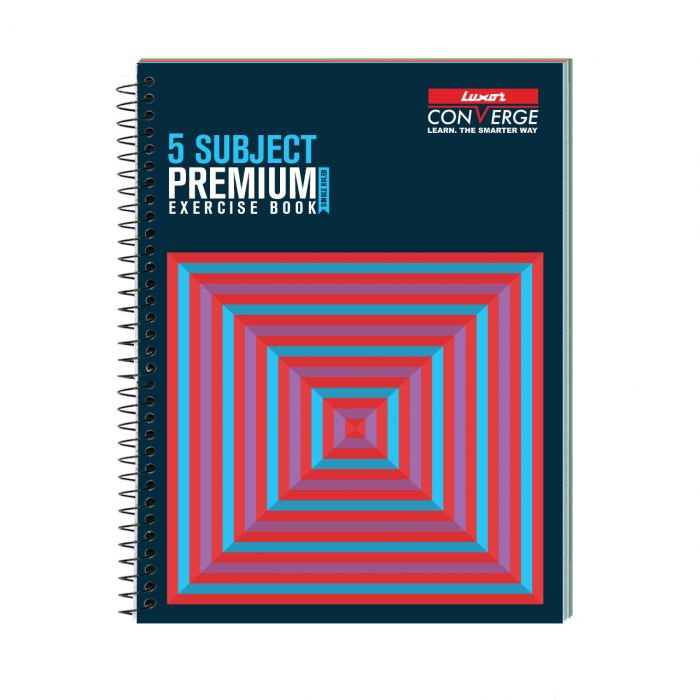 Luxor 5 Subject Spiral Premium Exercise Notebook, Single Ruled - (20.3cm x 26.7cm), 250 Pages, Cubes