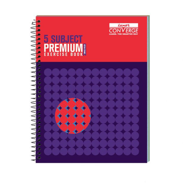 Luxor 5 Subject Spiral Premium Exercise Notebook, Single Ruled - (20.3cm x 26.7cm), 250 Pages -Focus