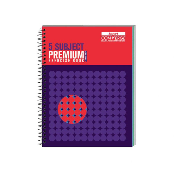 Luxor 5 Subject Spiral Premium Exercise Notebook, Single Ruled - (18cm x 24cm), 250 Pages- Focus