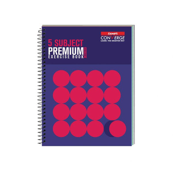Luxor 5 Subject Spiral Premium Exercise Notebook, Single Ruled - (18cm x 24cm), 250 Pages-Standout