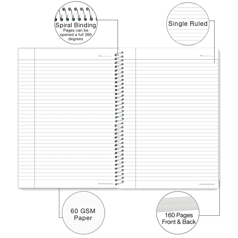 Luxor 1 Subject Spiral Premium Exercise Notebook, Single Ruled - (20.3cm x 26.7cm), 160 Pages