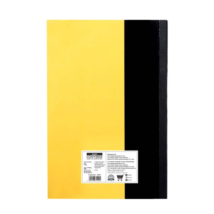 Luxor Hard Bound Long Note Book1 Subject, 180 Pages, 27.2*18.5cm, Yellow