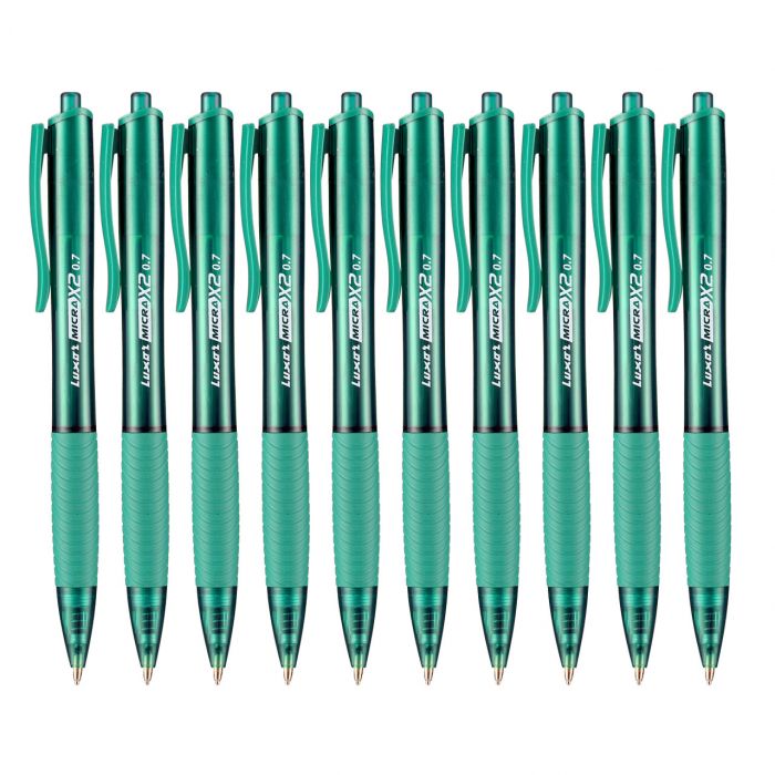 Luxor Micra Ball Pen - 0.7Mm Tip - Green Pack Of 10