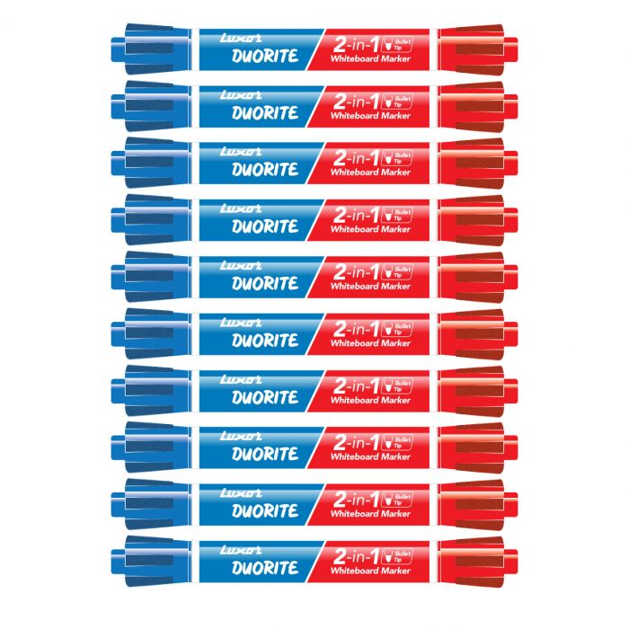 Luxor Duorite 2-In-1 Bullet Tip Whiteboard Marker - Blue & Red - Pack Of 10