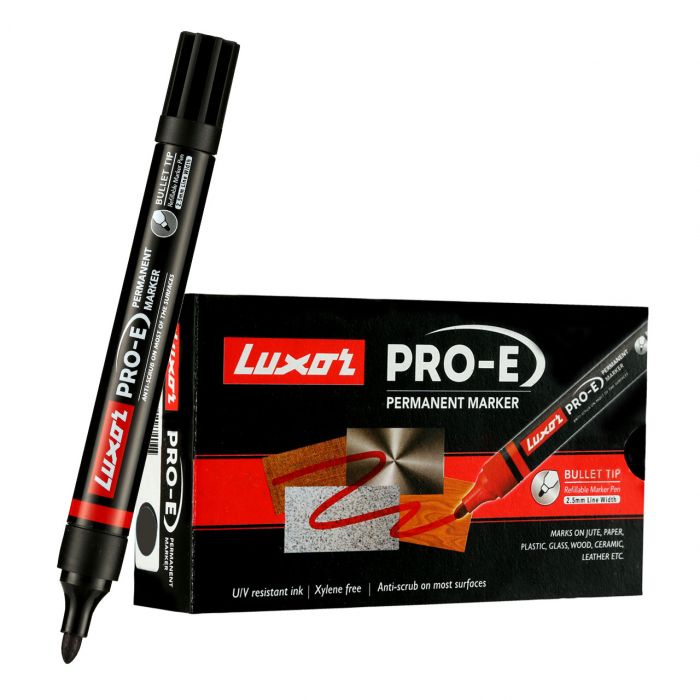 Luxor Pro-E Refillable Permanent Marker - Black - Box Of 10