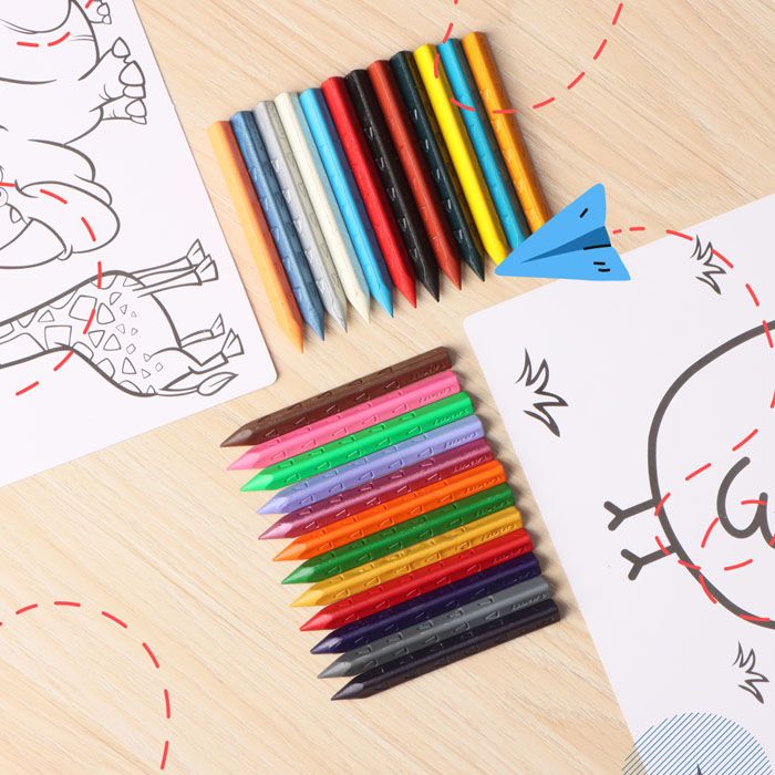 Luxor Doodles Triangular Grip Plastic Crayons - Assorted Colors With Free Eraser & Sharpener - Ergonomic Design For Comfortable Coloring