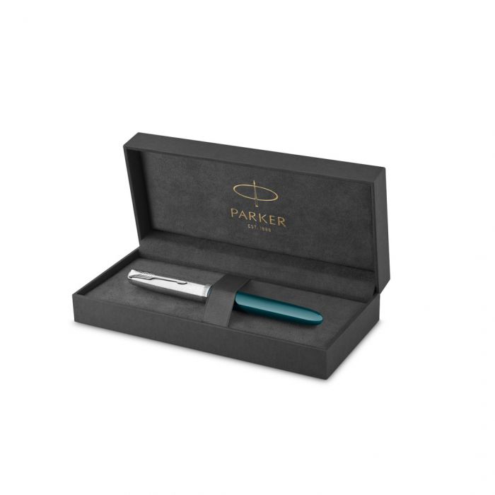 PARKER 51 TEAL BLUE CHROME TRIM FOUNTAIN PEN ( FINE NIB)