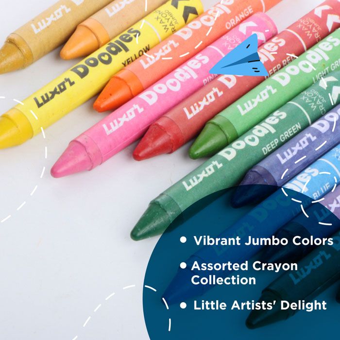 Luxor Doodles Jumbo Wax Crayons - Assorted Vibrant Colors With Bonus Gold Crayon - Perfect For Little Artists
