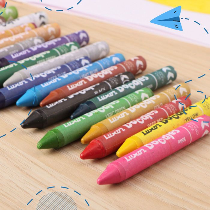 Luxor Doodles Jumbo Wax Crayons Set - Assorted Colors With Free Gold & Silver Crayons And Sharpener - Ultimate Coloring Set For Kids