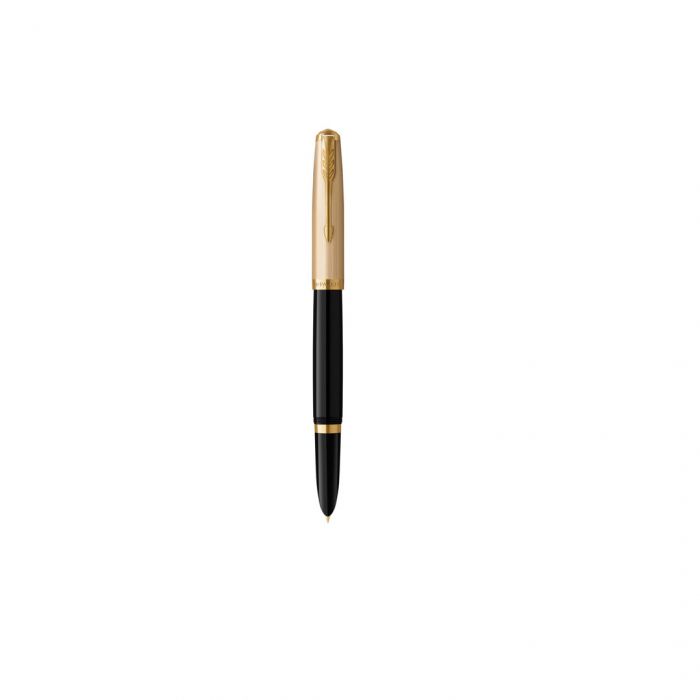 PARKER 51  DELUXE BLACK GOLD TRIM FOUNTAIN PEN (MEDIUM TRIM)