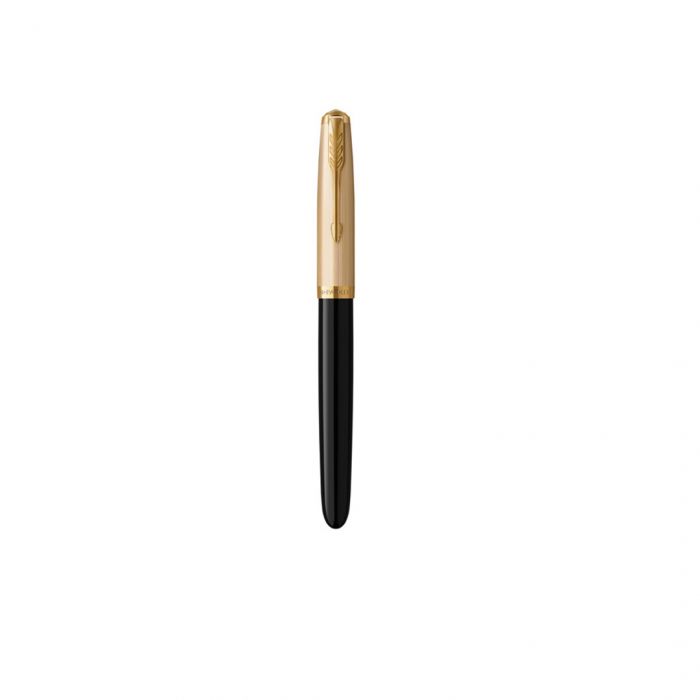 PARKER 51  DELUXE BLACK GOLD TRIM FOUNTAIN PEN (MEDIUM TRIM)