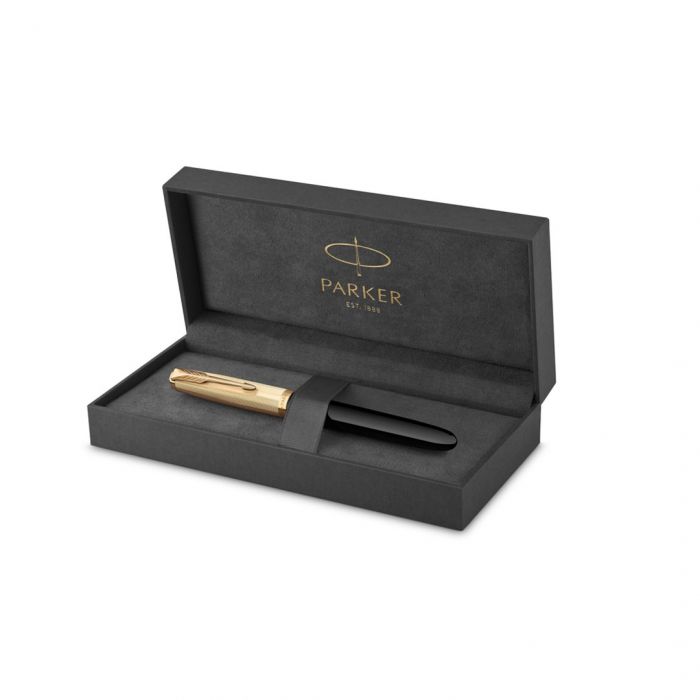 PARKER 51  DELUXE BLACK GOLD TRIM FOUNTAIN PEN (MEDIUM TRIM)