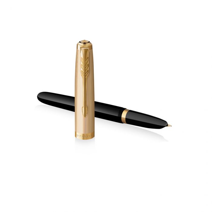 PARKER 51  DELUXE BLACK GOLD TRIM FOUNTAIN PEN (MEDIUM TRIM)