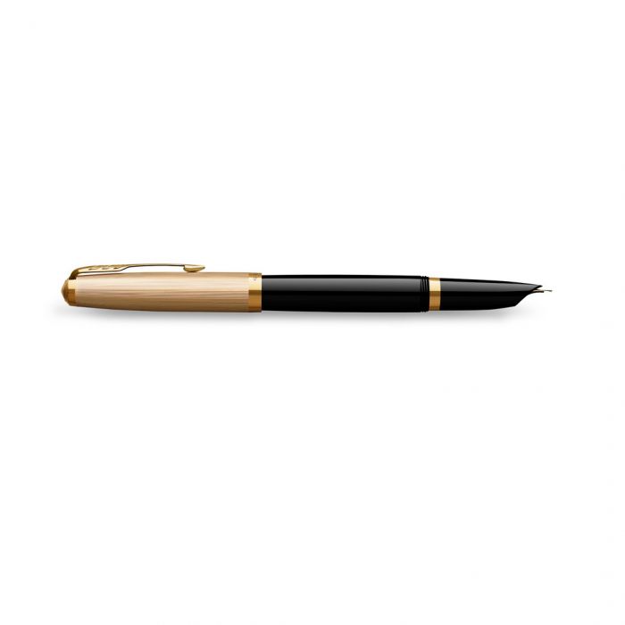 PARKER 51  DELUXE BLACK GOLD TRIM FOUNTAIN PEN (MEDIUM TRIM)