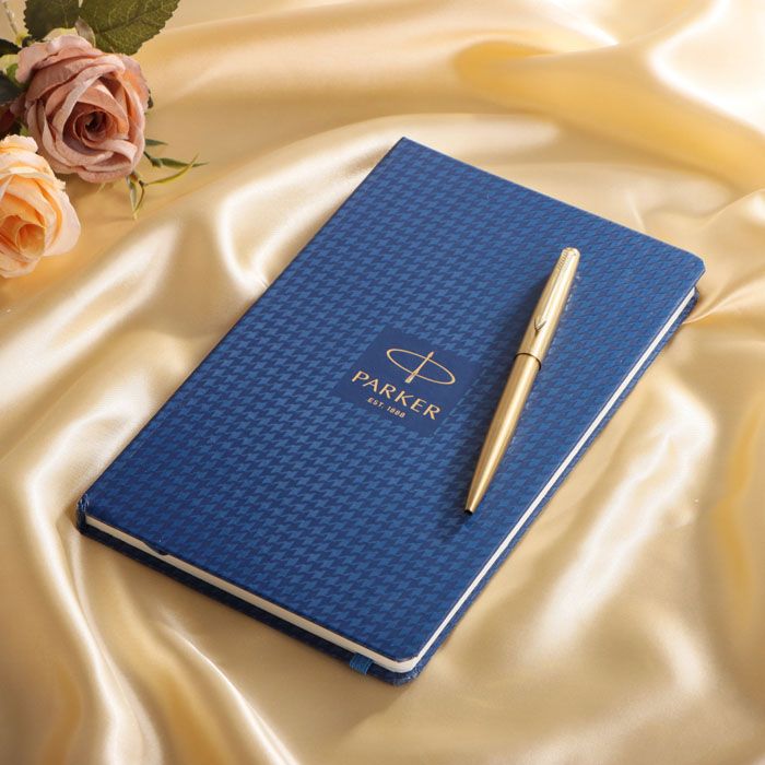 Parker Galaxy Gold Ball Pen With Blue Houndstooth Diary