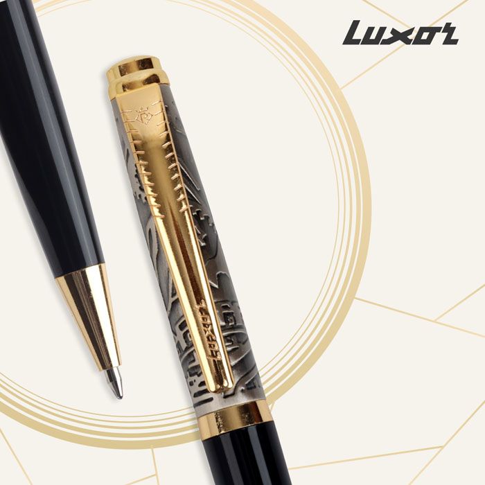 Luxor Royale Carnival Lacque black body, Shiny  chrome cap, Rose gold trim Ball Pen