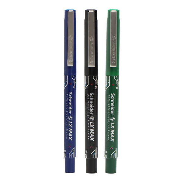 Luxor Schneider LX Max Roller Ball Pen Pack of 3 Needle Tip Blue+Black+Green