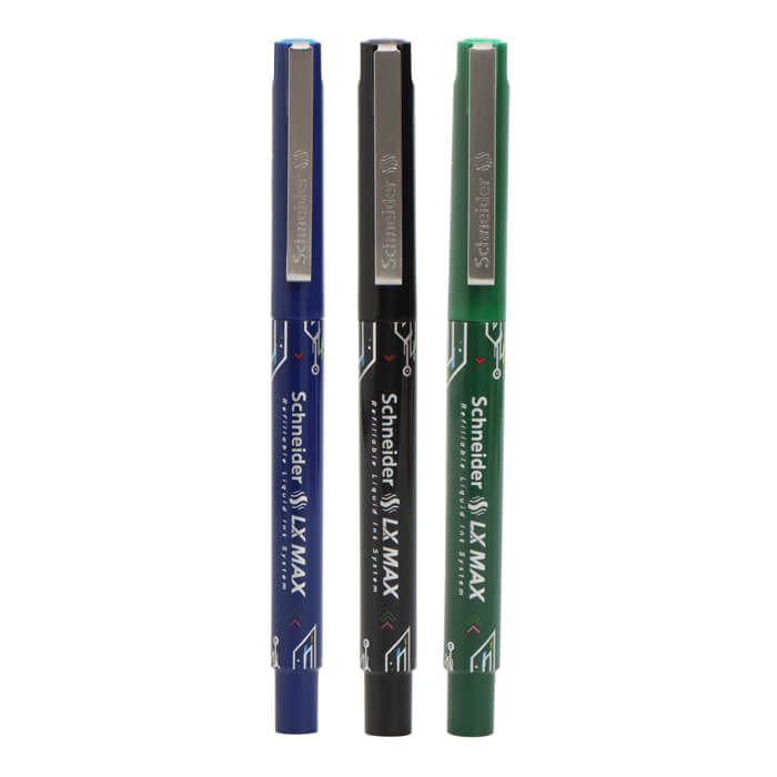 Luxor Schneider LX Max Roller Ball Pen Pack of 3 Needle Tip Blue+Black+Green
