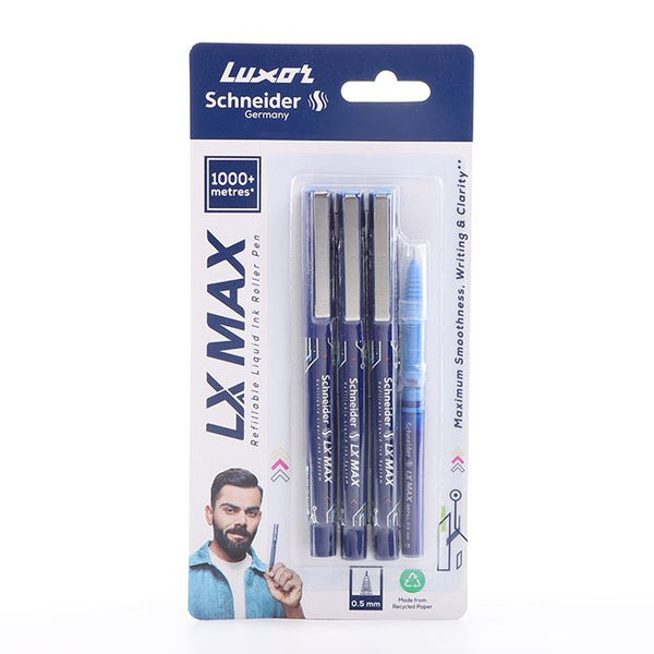 Luxor Schneider LX-Max Needle Tip Pack of 3 Blue+1 Refill