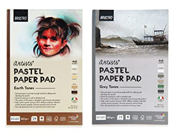 Brustro Artists’ Pastel Paper Pad Set of 2, 24 Sheets (160 GSM) Each, Colour – Earth Tones & Grey Tones, Size – 3.5″ x 5.5″