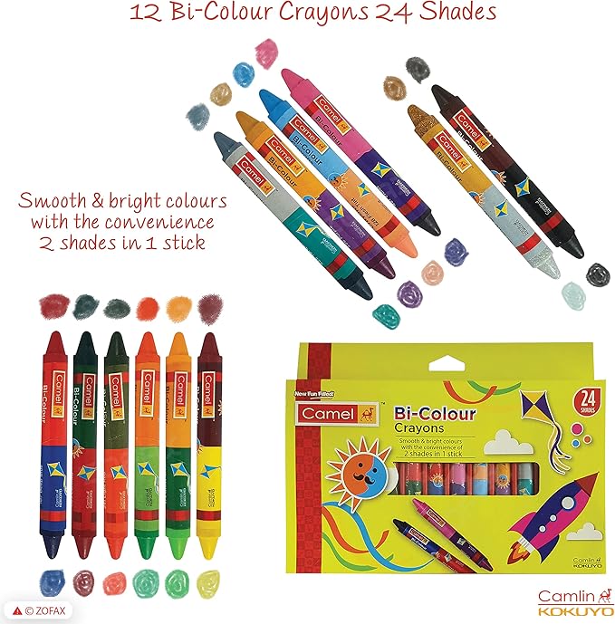 Camlin BI Colour Crayons 24 Shades (In 2 Colour in 1 Stick) (Set of 12, Multicolor)