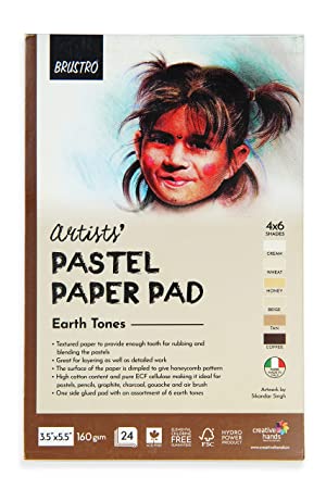 Brustro Artists’ Pastel Paper Pad, Set of 4, 24 Sheets Each(160 GSM), Colour – Black, White, Earth Tones & Grey Tones, Size – 3.5″ x 5.5″