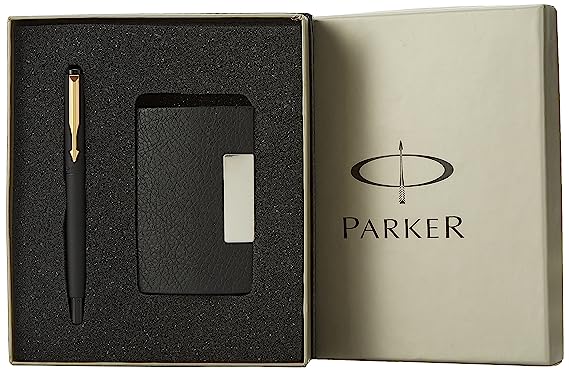 Parker Vector Matte Black Fountain Pen Gold Trim + Free Card Holder Gift Set