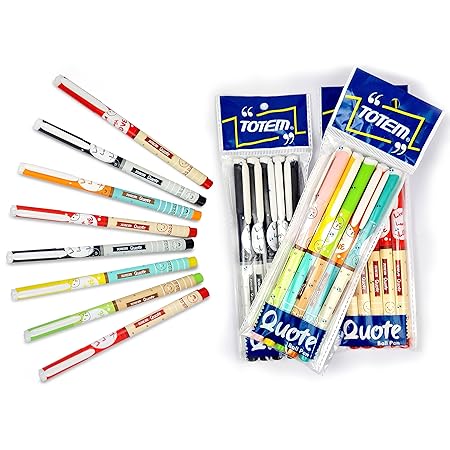 TOTEM Quote Ball Pens | 15 Pens (5 Blue Ink, 5 Black Ink & 5 Red Ink) | Pens for Writing | Emoji Pastel Body | 0.7 mm Tip | Multicolour Body | Fragrance Ink | Stationery for Students